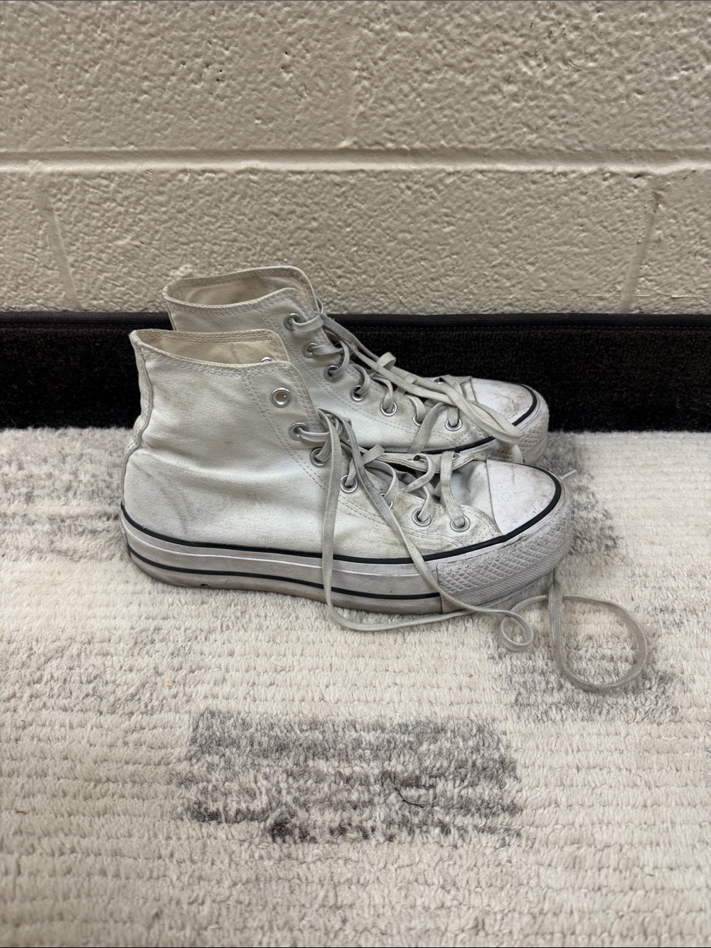 Converse White High-Top Canvas Sneakers with Black Trim - Picture 1 of 8